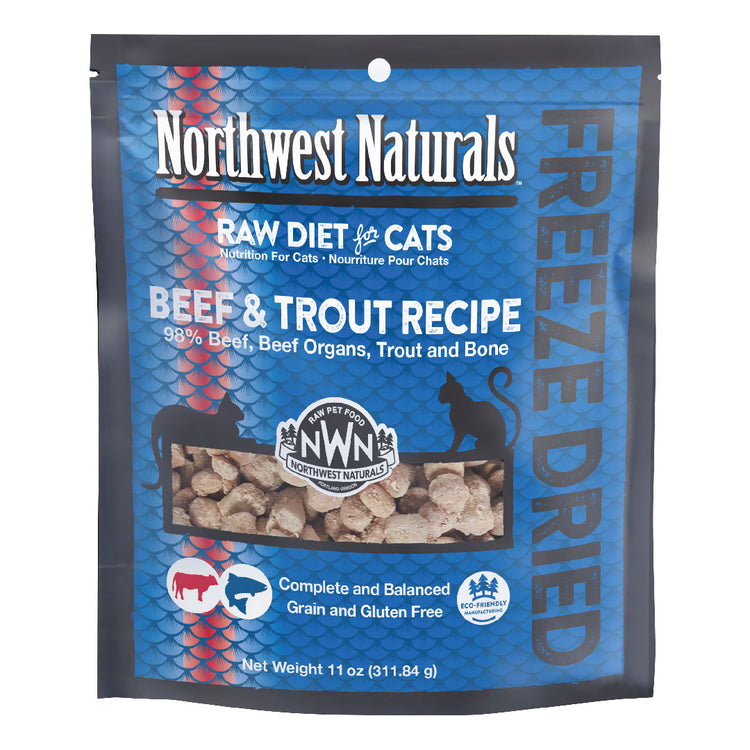 NORTHWEST NATURALS BEEF & TROUT RECIPE for Cats - Freeze Dried Raw Diet Cat Nibbles | 11OZ