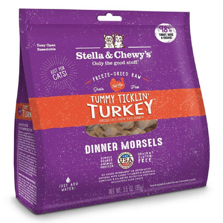 STELLA AND CHEWY'S Tummy Ticklin' Turkey Dinner Morsels - Grain Free Freeze Dried Raw Cat Food - 18OZ