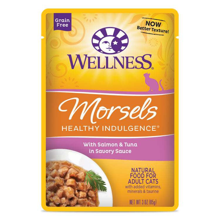 WELLNESS Healthy Indulgence Morsels with Salmon and Tuna in - Grain Free Wet Cat Food - 85G